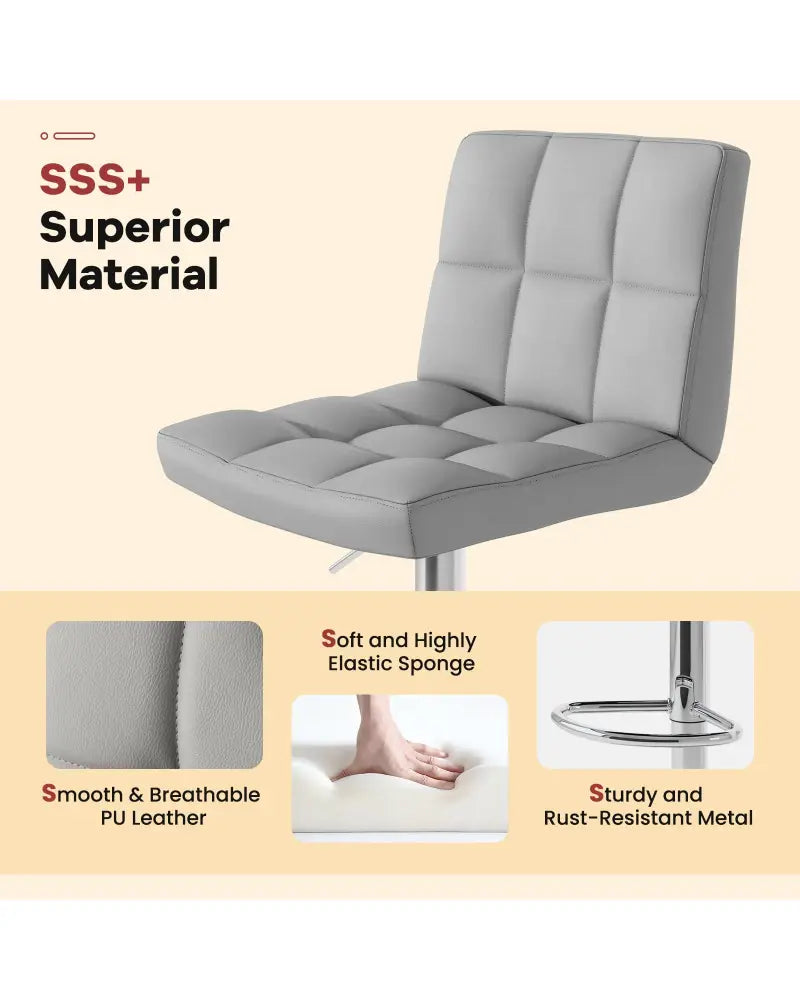 Set of 2 Square Swivel Adjustable Bar Stools with Back and Footrest-Gray - Gray - Bar Stools