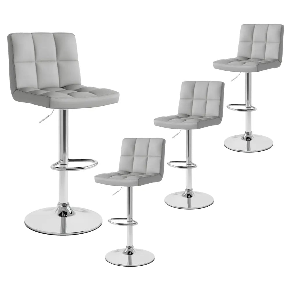 Set of 2 Square Swivel Adjustable Bar Stools with Back and Footrest-Gray - Gray - Bar Stools