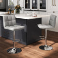 Set of 2 Square Swivel Adjustable Bar Stools with Back and Footrest-Gray - Gray - Bar Stools