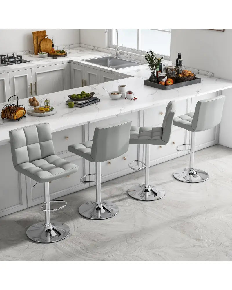 Set of 2 Square Swivel Adjustable Bar Stools with Back and Footrest-Gray - Gray - Bar Stools