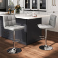 Set of 2 Square Swivel Adjustable Bar Stools with Back and Footrest-Gray - Gray - Bar Stools