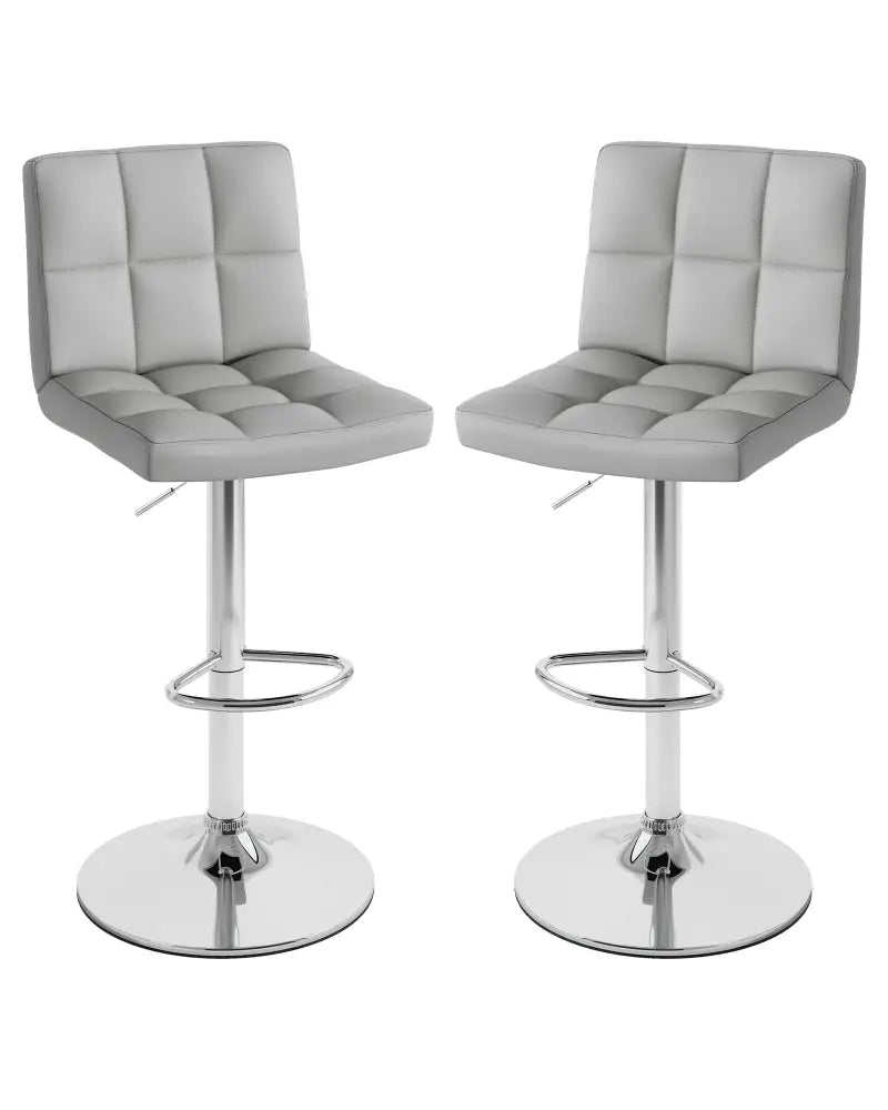 Set of 2 Square Swivel Adjustable Bar Stools with Back and Footrest-Gray - Gray - Bar Stools
