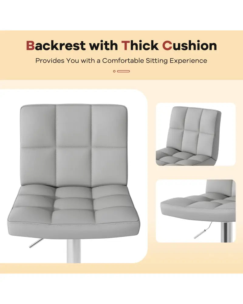 Set of 2 Square Swivel Adjustable Bar Stools with Back and Footrest-Gray - Gray - Bar Stools
