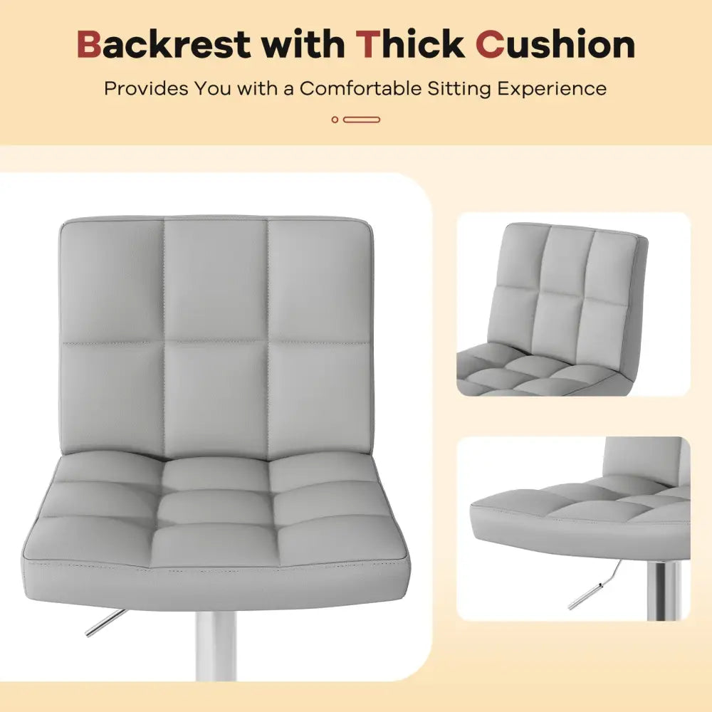Set of 2 Square Swivel Adjustable Bar Stools with Back and Footrest-Gray - Gray - Bar Stools