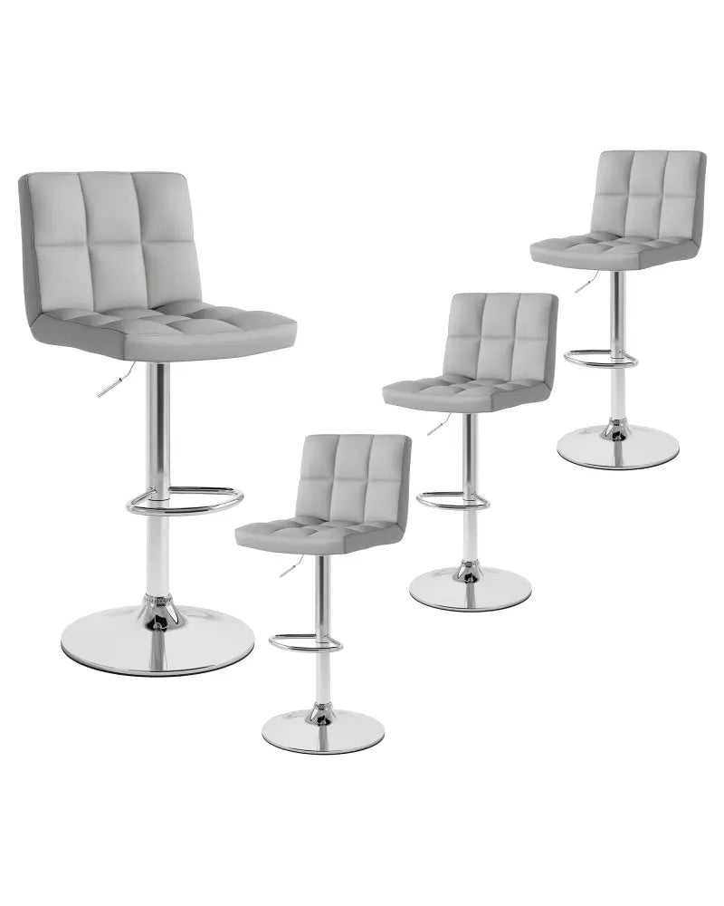 Set of 2 Square Swivel Adjustable Bar Stools with Back and Footrest-Gray - Gray - Bar Stools
