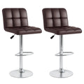 Set of 2 Square Swivel Adjustable PU Leather Bar Stools with Back and Footrest-Coffee - Brown - Bar Stools