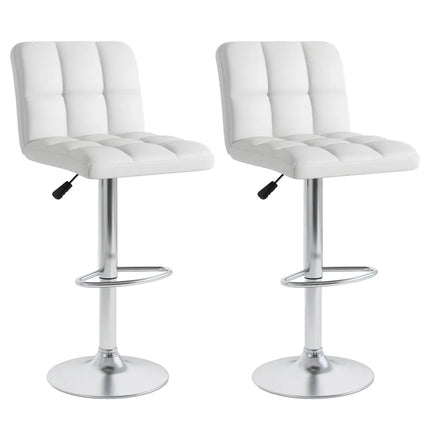 Set of 2 Square Swivel Adjustable PU Leather Bar Stools with Back and Footrest-White - White - Bar Stools