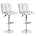 Set of 2 Square Swivel Adjustable PU Leather Bar Stools with Back and Footrest-White - White - Bar Stools