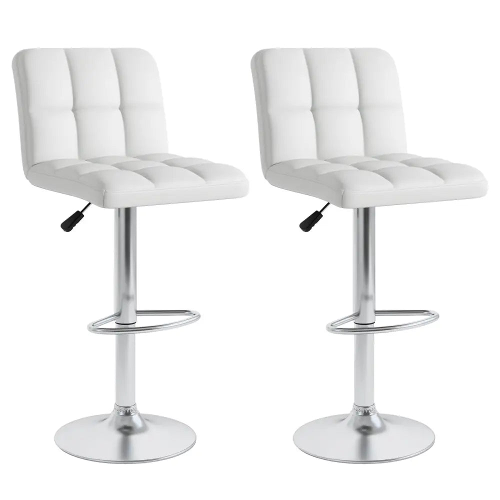 Set of 2 Square Swivel Adjustable PU Leather Bar Stools with Back and Footrest-White - White - Bar Stools