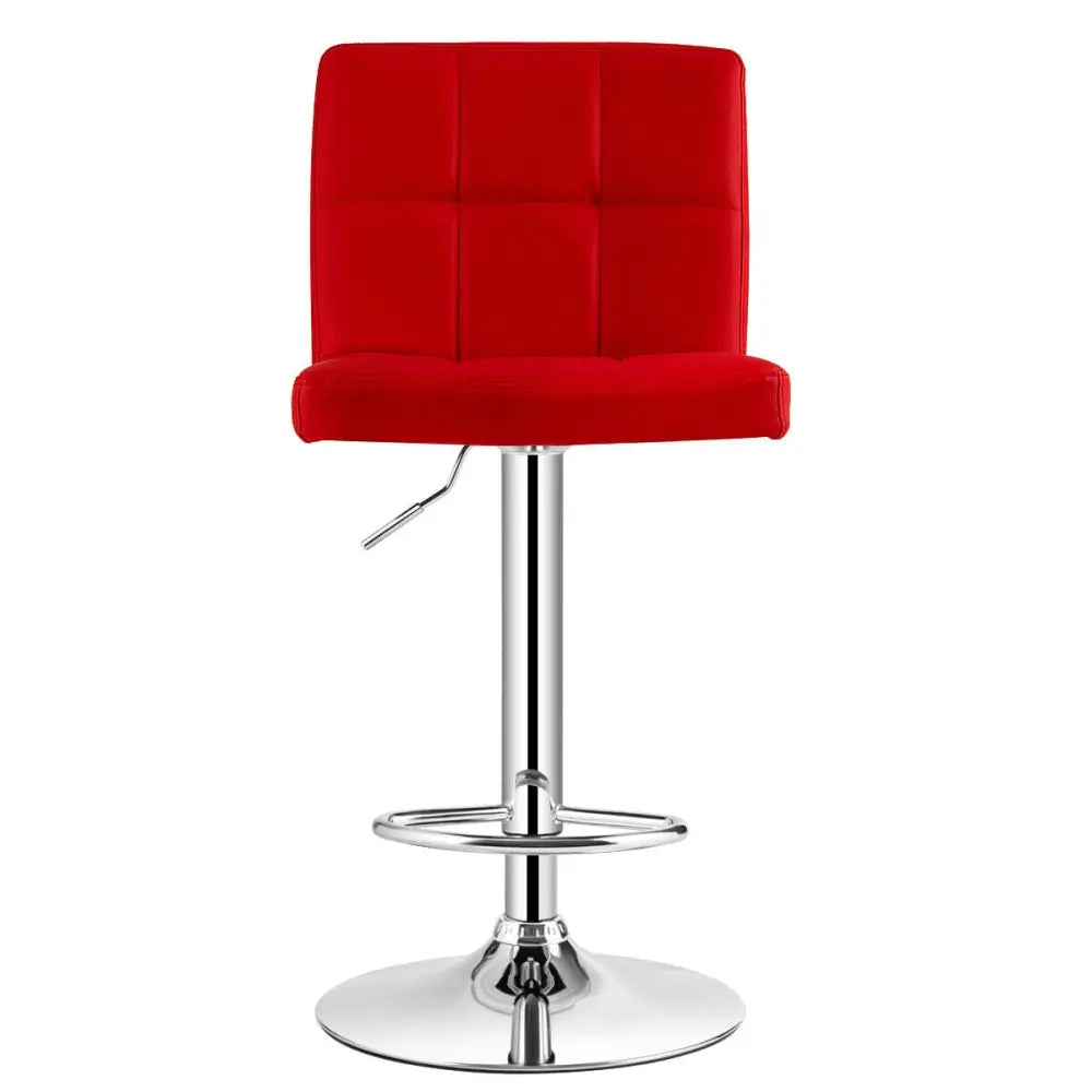 Set of 2 Square Swivel Adjustable PU Leather Bar Stools with Back and Footrest-Red - Red - Bar Stools