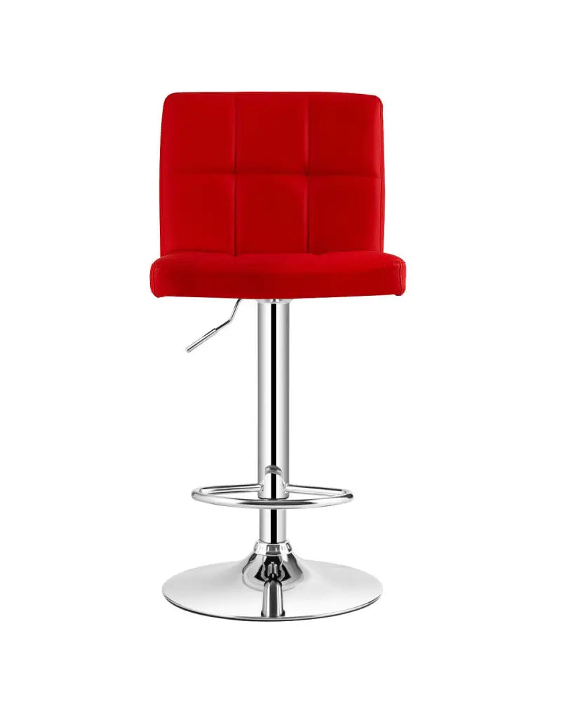 Set of 2 Square Swivel Adjustable PU Leather Bar Stools with Back and Footrest-Red - Red - Bar Stools