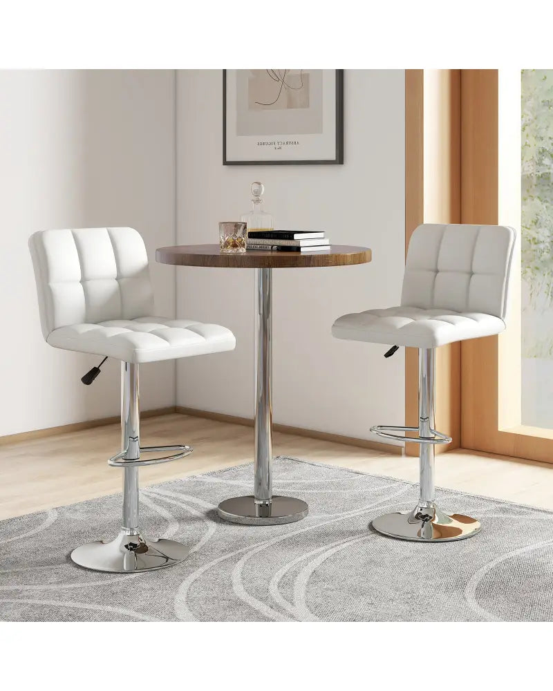 Set of 2 Square Swivel Adjustable PU Leather Bar Stools with Back and Footrest-White - White - Bar Stools