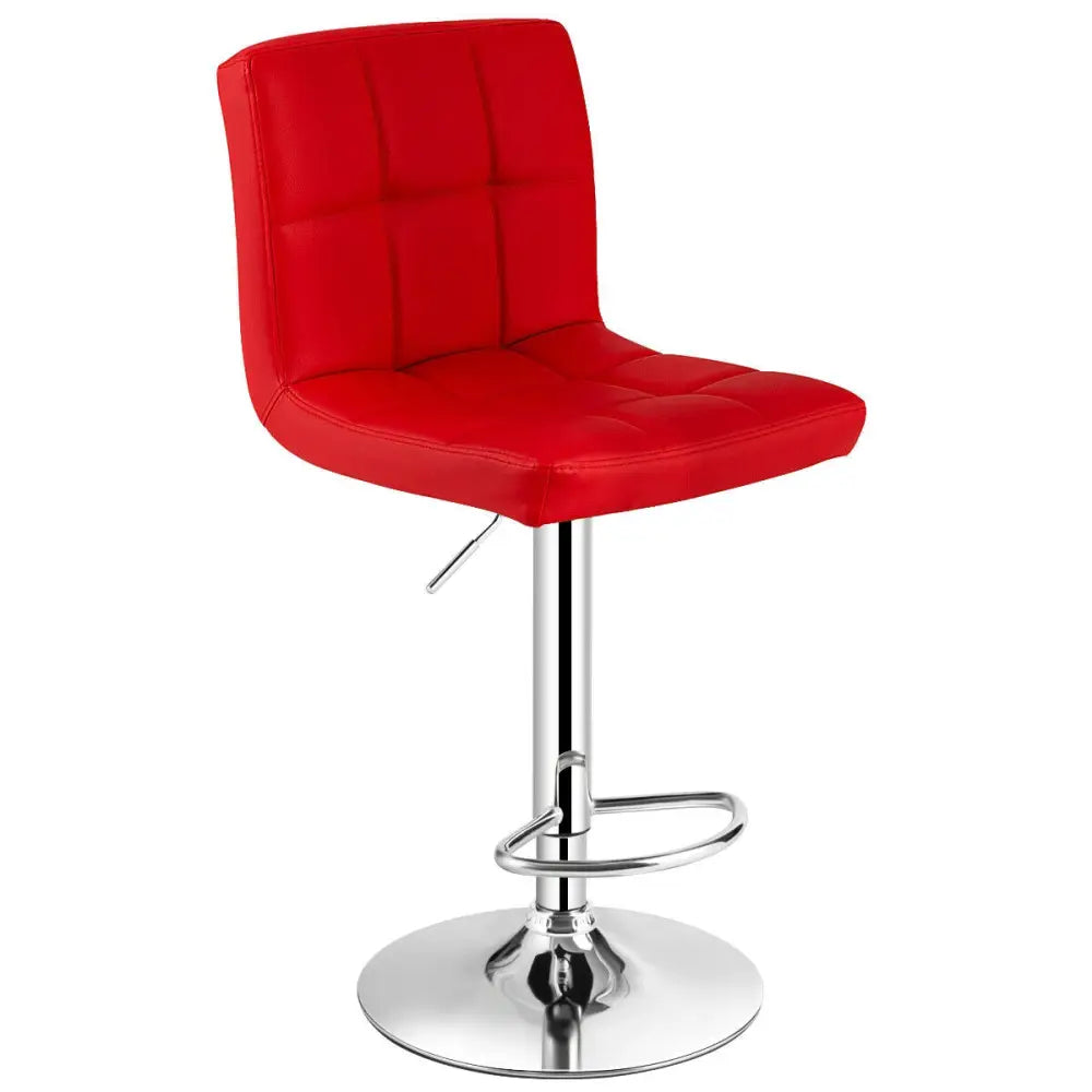 Set of 2 Square Swivel Adjustable PU Leather Bar Stools with Back and Footrest-Red - Red - Bar Stools
