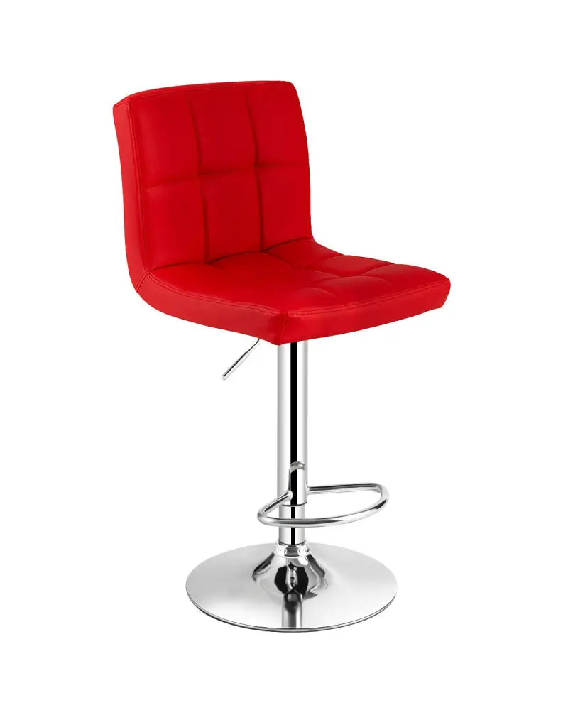 Set of 2 Square Swivel Adjustable PU Leather Bar Stools with Back and Footrest-Red - Red - Bar Stools
