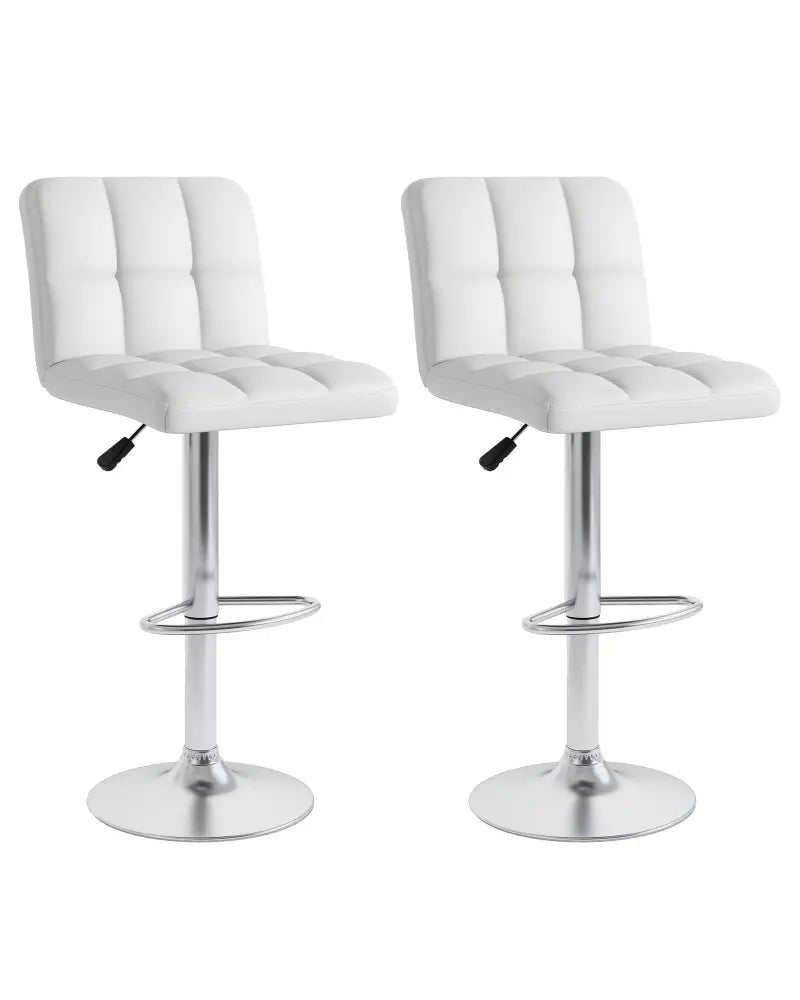 Set of 2 Square Swivel Adjustable PU Leather Bar Stools with Back and Footrest-White - White - Bar Stools