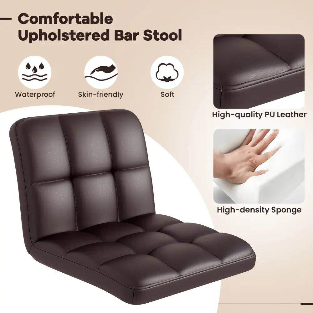 Set of 2 Square Swivel Adjustable PU Leather Bar Stools with Back and Footrest-Coffee - Brown - Bar Stools