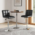 Set of 2 Square Swivel Adjustable PU Leather Bar Stools with Back and Footrest-Black - Black - Bar Stools