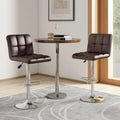 Set of 2 Square Swivel Adjustable PU Leather Bar Stools with Back and Footrest-Coffee - Brown - Bar Stools
