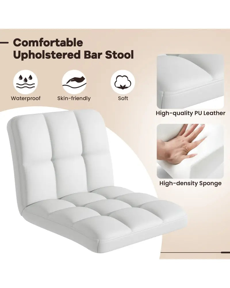 Set of 2 Square Swivel Adjustable PU Leather Bar Stools with Back and Footrest-White - White - Bar Stools