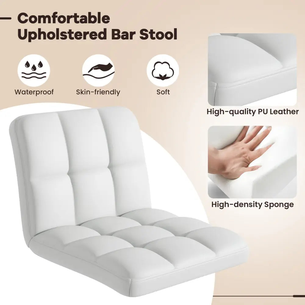 Set of 2 Square Swivel Adjustable PU Leather Bar Stools with Back and Footrest-White - White - Bar Stools