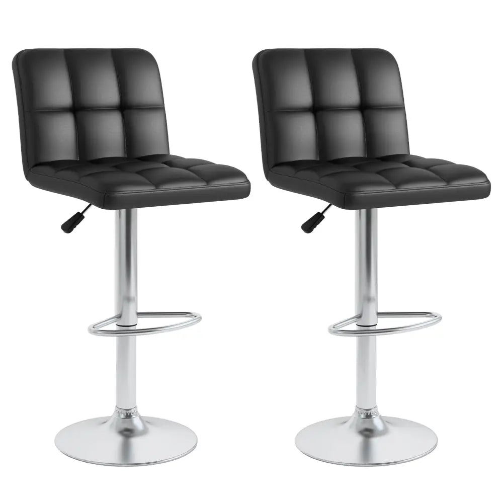 Set of 2 Square Swivel Adjustable PU Leather Bar Stools with Back and Footrest-Black - Black - Bar Stools