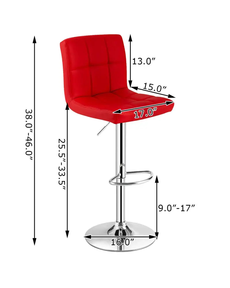 Set of 2 Square Swivel Adjustable PU Leather Bar Stools with Back and Footrest-Red - Red - Bar Stools