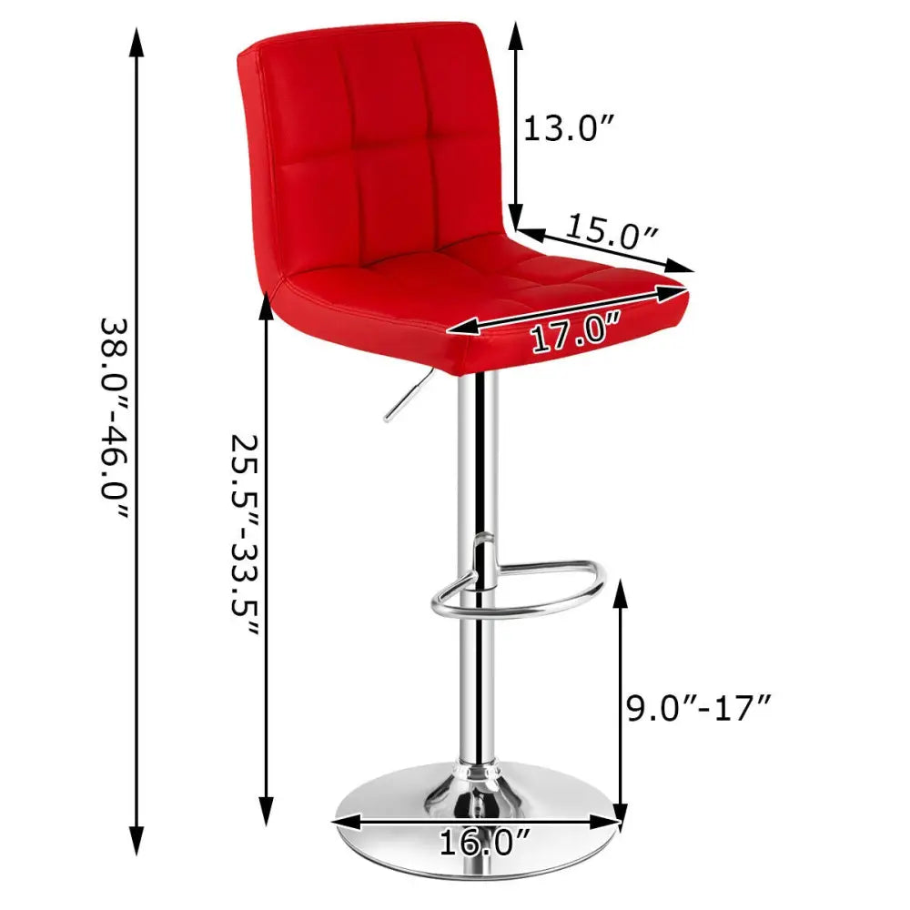 Set of 2 Square Swivel Adjustable PU Leather Bar Stools with Back and Footrest-Red - Red - Bar Stools