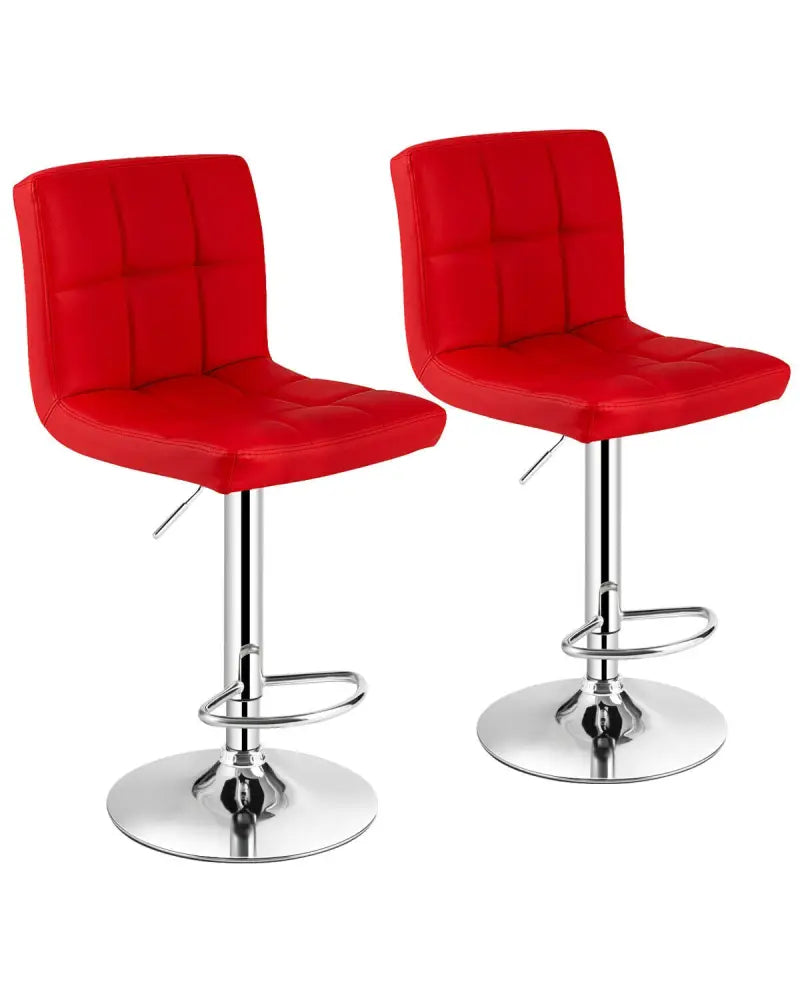 Set of 2 Square Swivel Adjustable PU Leather Bar Stools with Back and Footrest-Red - Red - Bar Stools