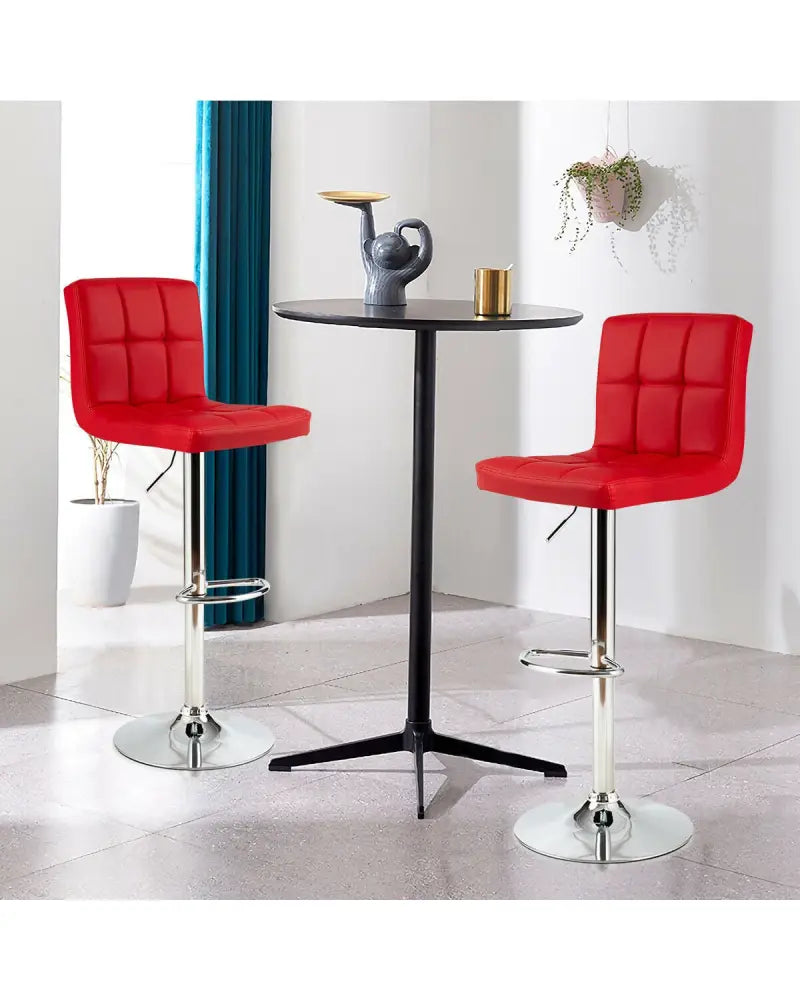 Set of 2 Square Swivel Adjustable PU Leather Bar Stools with Back and Footrest-Red - Red - Bar Stools