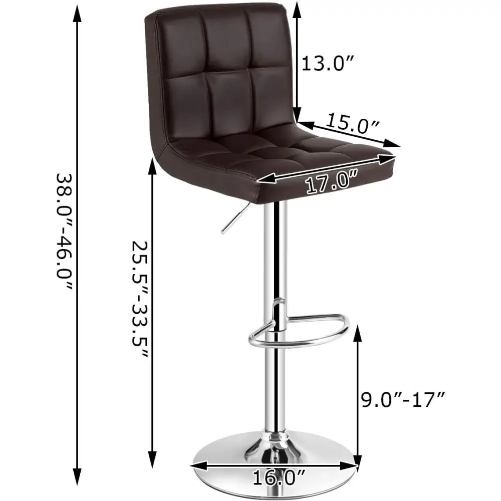 Set of 2 Square Swivel Adjustable PU Leather Bar Stools with Back and Footrest-Coffee - Brown - Bar Stools