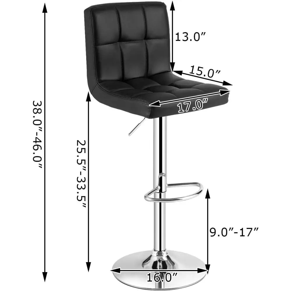 Set of 2 Square Swivel Adjustable PU Leather Bar Stools with Back and Footrest-Black - Black - Bar Stools