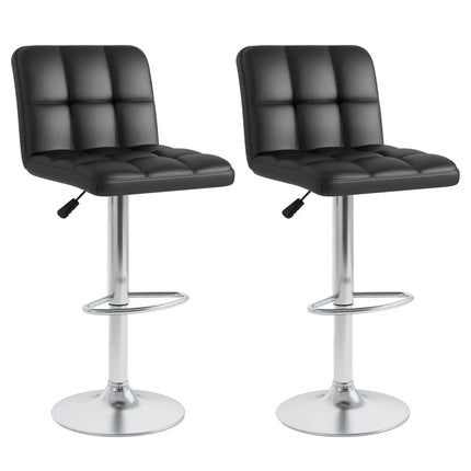Set of 2 Square Swivel Adjustable PU Leather Bar Stools with Back and Footrest-Black - Black - Bar Stools
