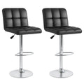 Set of 2 Square Swivel Adjustable PU Leather Bar Stools with Back and Footrest-Black - Black - Bar Stools