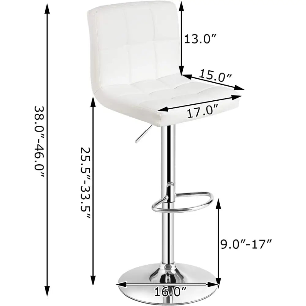 Set of 2 Square Swivel Adjustable PU Leather Bar Stools with Back and Footrest-White - White - Bar Stools