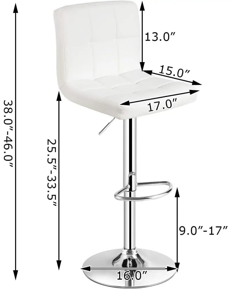 Set of 2 Square Swivel Adjustable PU Leather Bar Stools with Back and Footrest-White - White - Bar Stools