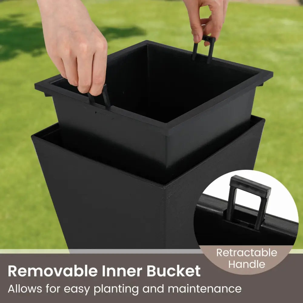 Set of 2 Square Taper Planter with Optional Drainage Hole and Removable Inner Bucket-Black - Black - Raised Garden Beds