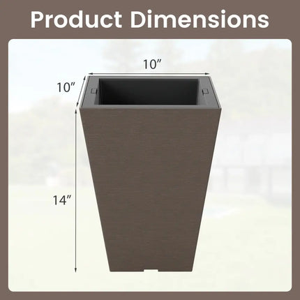 Set of 2 Square Taper Planter with Removable Inner Bucket and Optional Drainage Hole-S - Brown - Raised Garden Beds