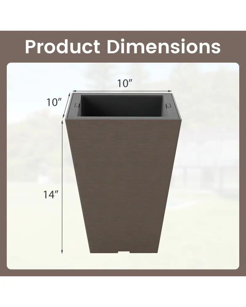 Set of 2 Square Taper Planter with Removable Inner Bucket and Optional Drainage Hole-S - Brown - Raised Garden Beds