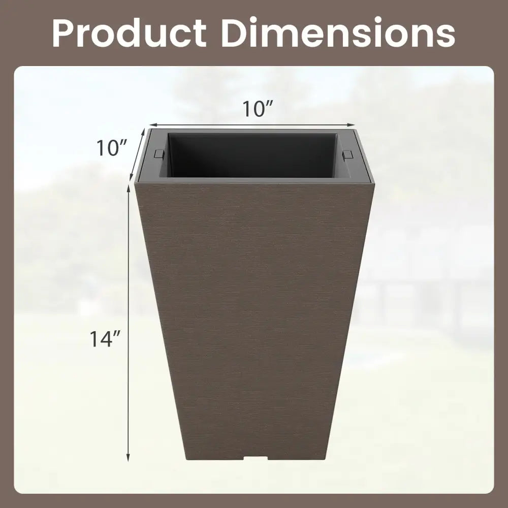 Set of 2 Square Taper Planter with Removable Inner Bucket and Optional Drainage Hole-S - Brown - Raised Garden Beds