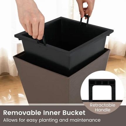 Set of 2 Square Taper Planter with Removable Inner Bucket and Optional Drainage Hole-S - Brown - Raised Garden Beds