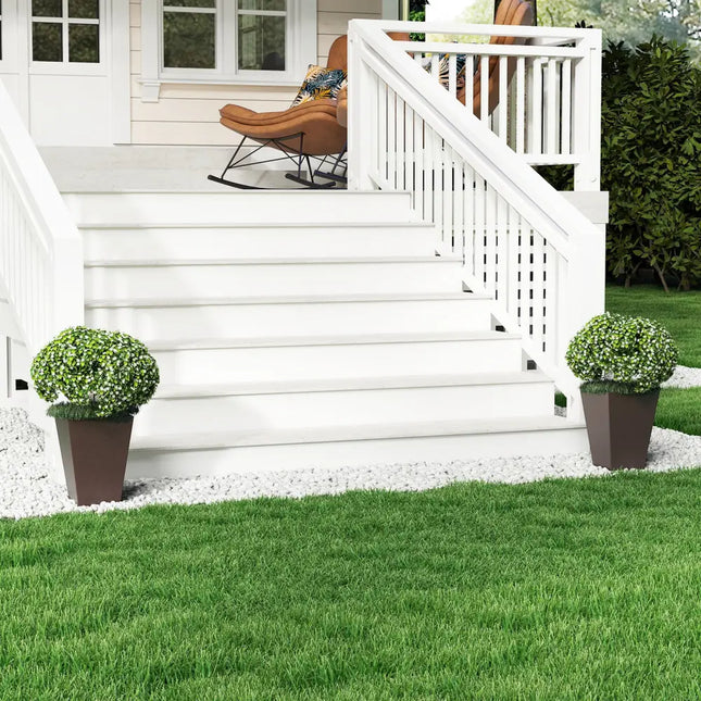 Set of 2 Square Taper Planter with Removable Inner Bucket and Optional Drainage Hole-S - Brown - Raised Garden Beds