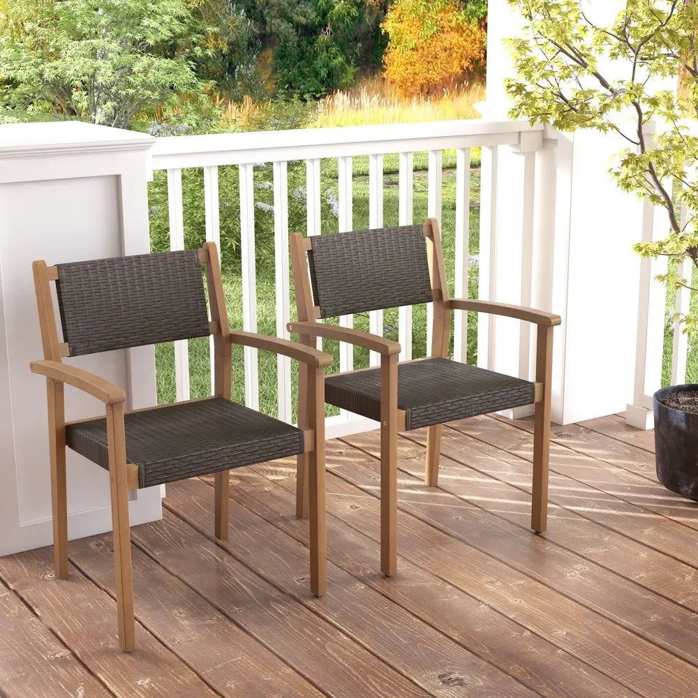 Set of 2 Stackable Outdoor Wicker Dining Chair - Natural - Patio Dining Chairs