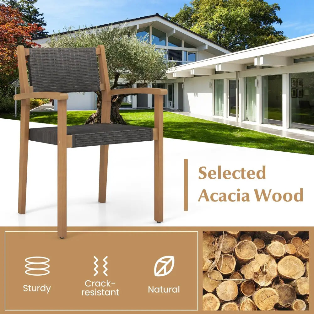 Set of 2 Stackable Outdoor Wicker Dining Chair - Natural - Patio Dining Chairs