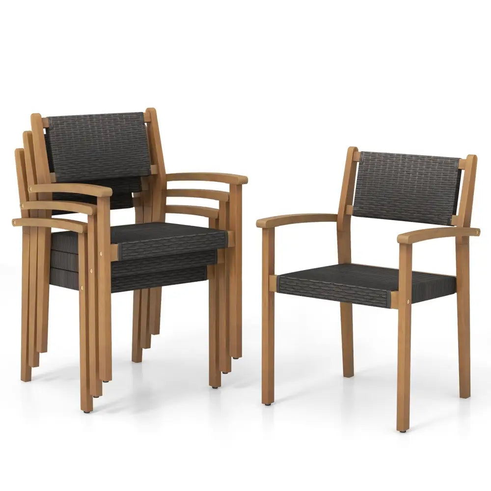 Set of 2 Stackable Outdoor Wicker Dining Chair - Natural - Patio Dining Chairs
