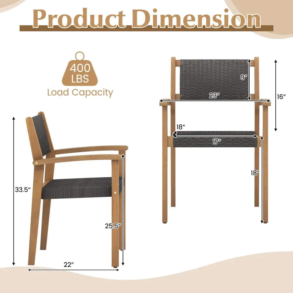 Set of 2 Stackable Outdoor Wicker Dining Chair - Natural - Patio Dining Chairs
