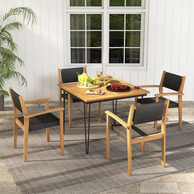 Set of 2 Stackable Outdoor Wicker Dining Chair - Natural - Patio Dining Chairs