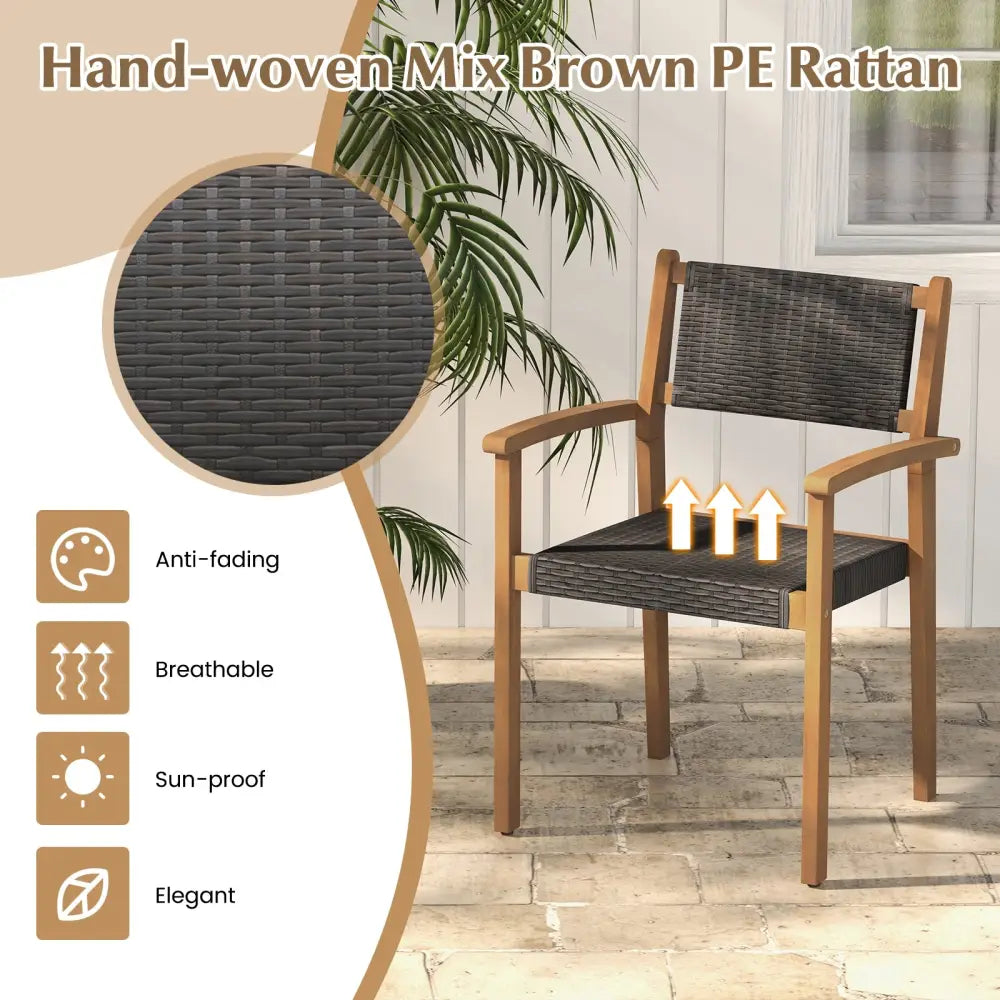Set of 2 Stackable Outdoor Wicker Dining Chair - Natural - Patio Dining Chairs