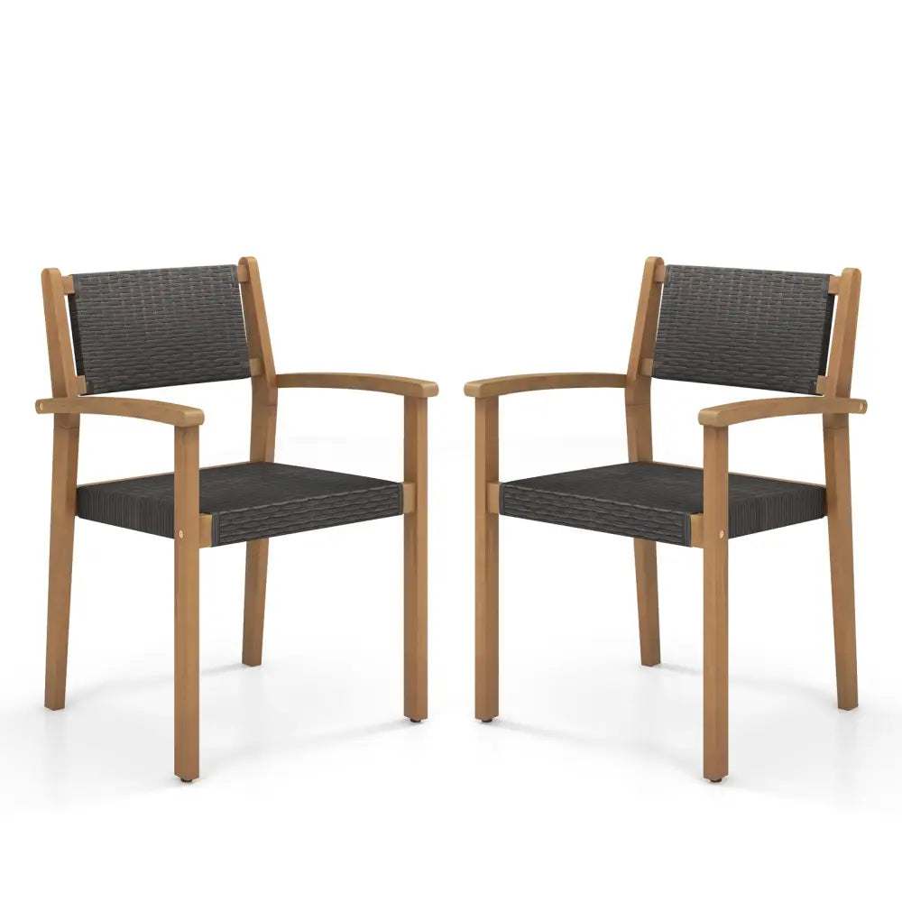Set of 2 Stackable Outdoor Wicker Dining Chair - Natural - Patio Dining Chairs