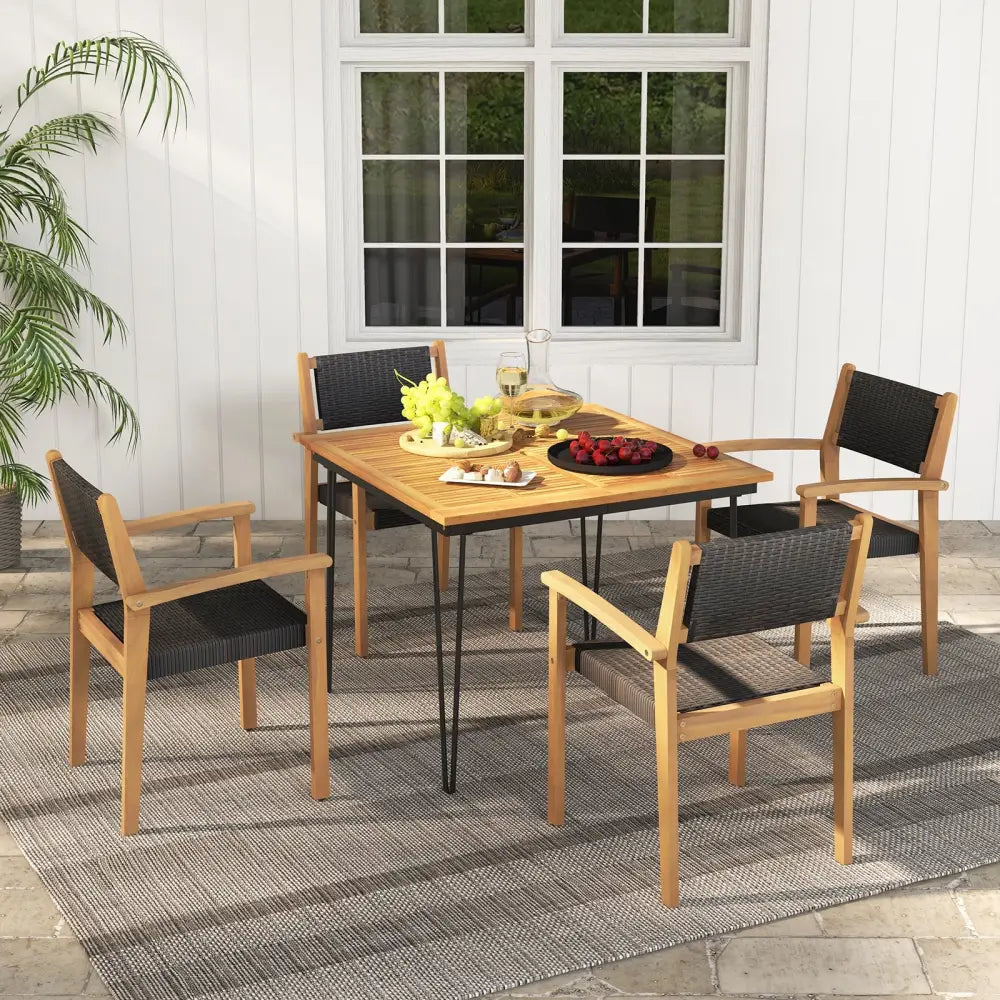 Set of 2 Stackable Outdoor Wicker Dining Chair - Natural - Patio Dining Chairs