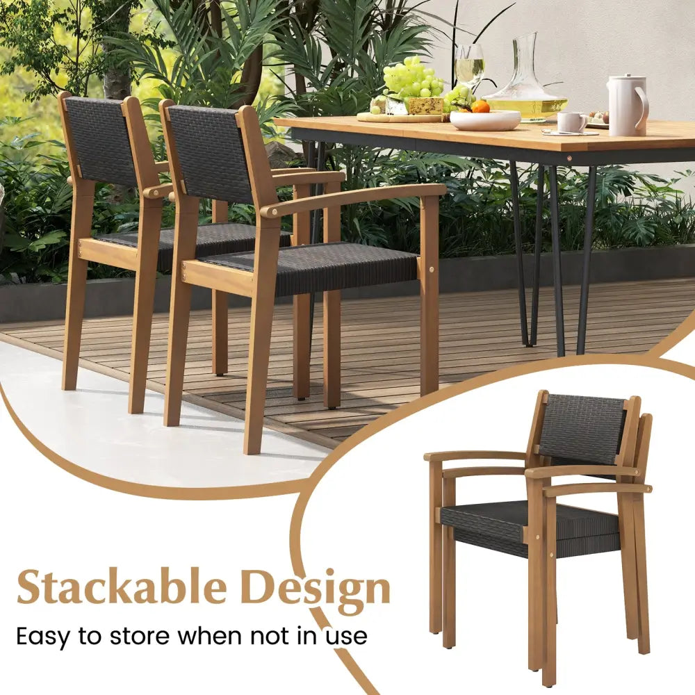 Set of 2 Stackable Outdoor Wicker Dining Chair - Natural - Patio Dining Chairs